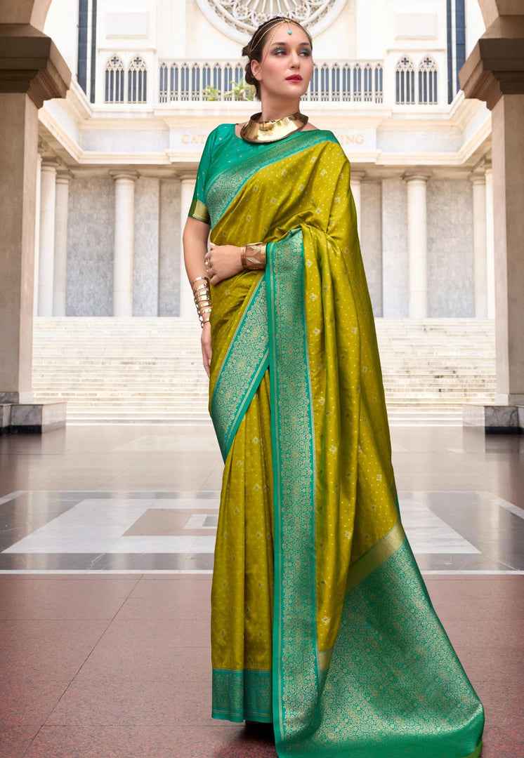 Mehndi Silk Saree With Blouse