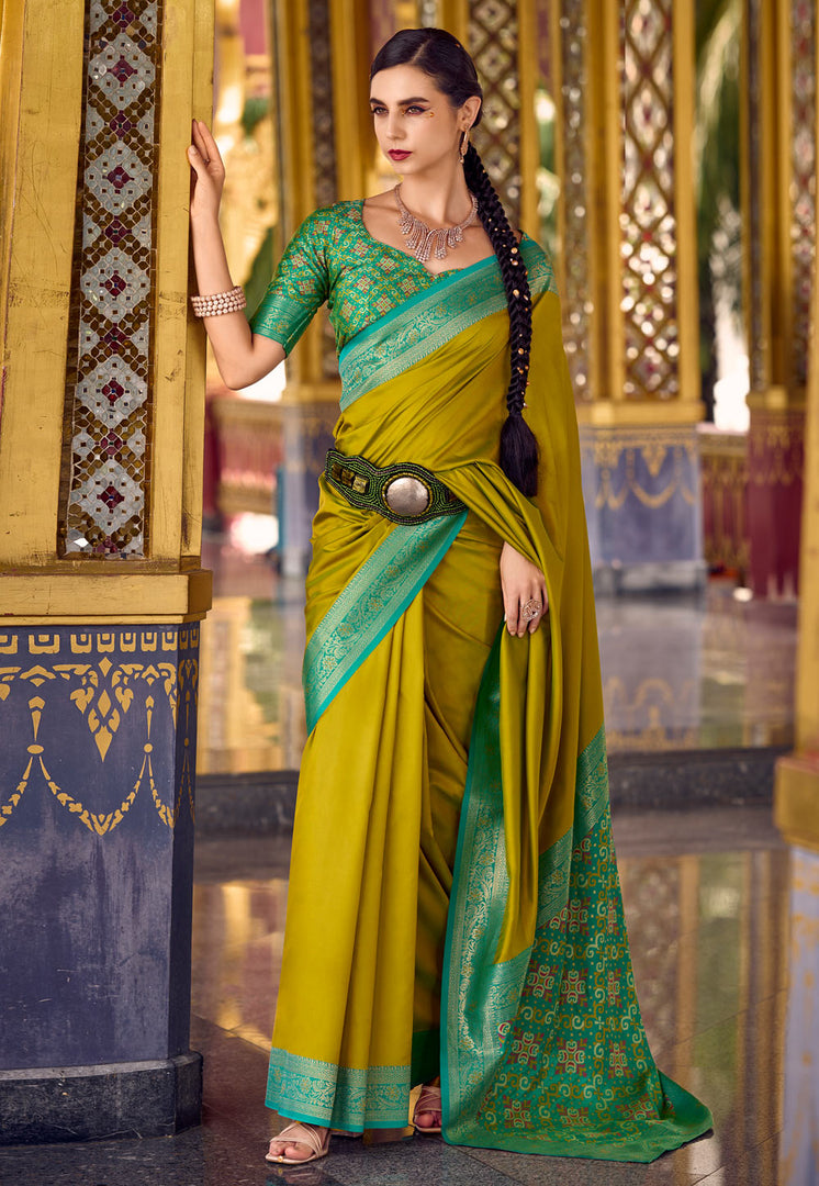Mehndi Silk Saree With Blouse