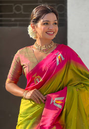 Mehndi Silk Saree With Blouse