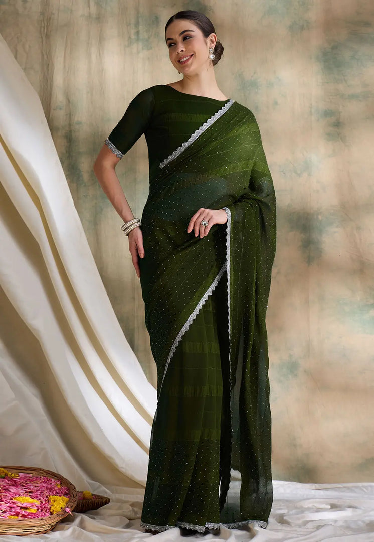 Mehndi Silk Saree With Blouse