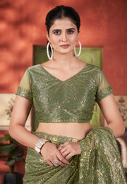 Mehndi Tissue Saree With Blouse