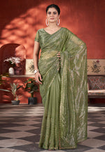 Load image into Gallery viewer, Mehndi Tissue Saree With Blouse
