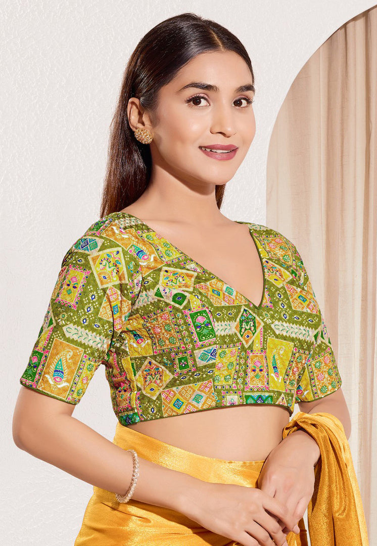 Mehndi Viscose Rayon Readymade Blouse