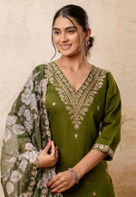 Load image into Gallery viewer, Mehndi Viscose Rayon Readymade Pakistani Suit
