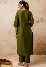 Load image into Gallery viewer, Mehndi Viscose Rayon Readymade Pakistani Suit
