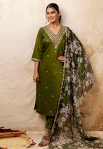 Load image into Gallery viewer, Mehndi Viscose Rayon Readymade Pakistani Suit
