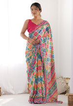 Load image into Gallery viewer, Multicolor Chinon Saree With Blouse
