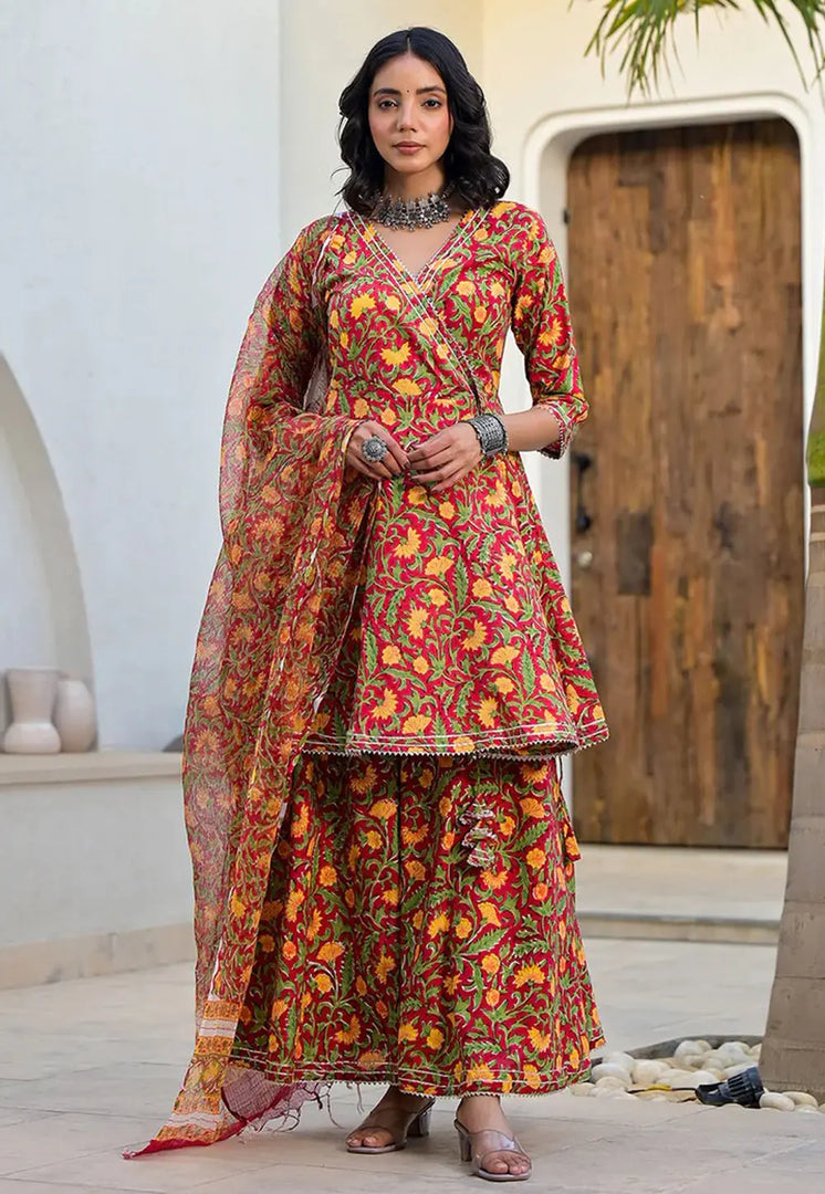 Multicolor Cotton Readymade Gharara Suit