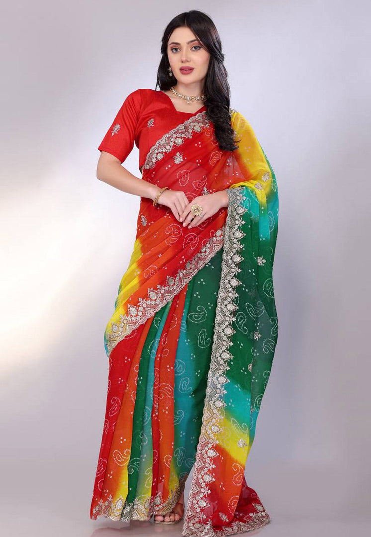 Multicolor Georgette Saree With Blouse