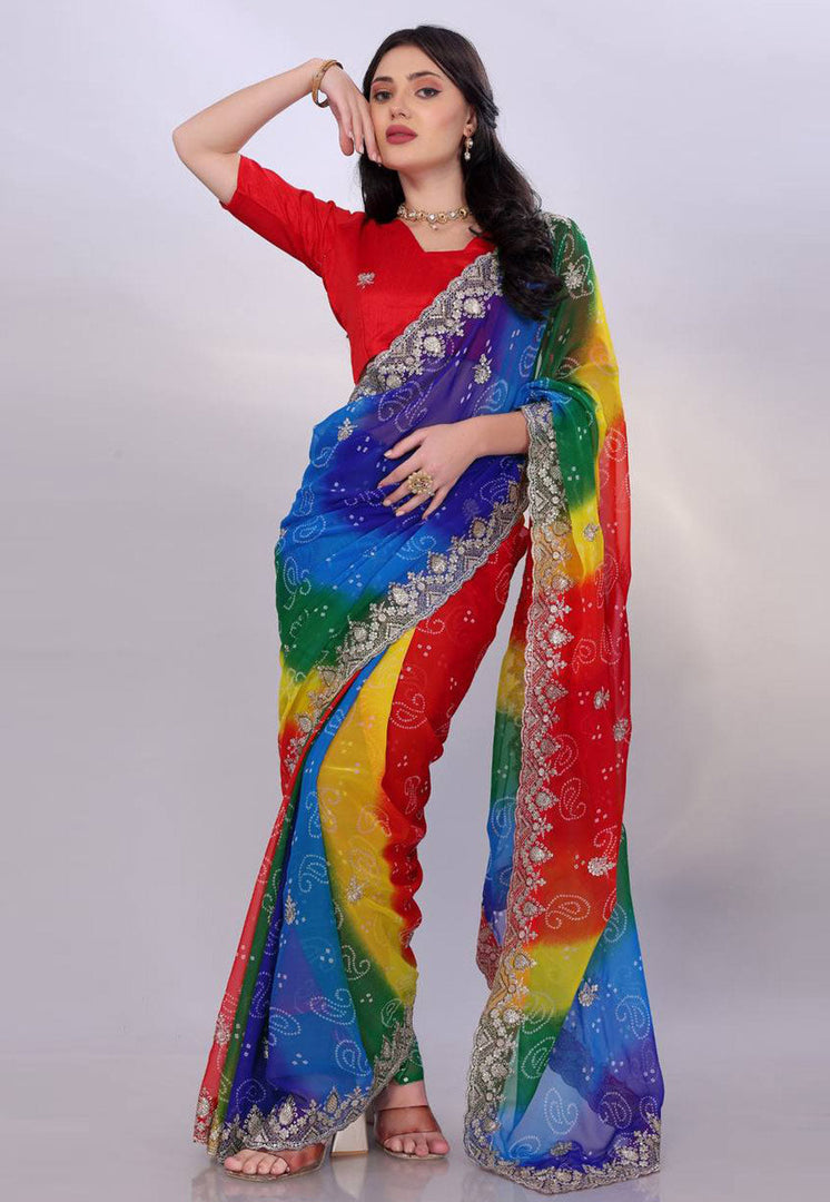 Multicolor Georgette Saree With Blouse