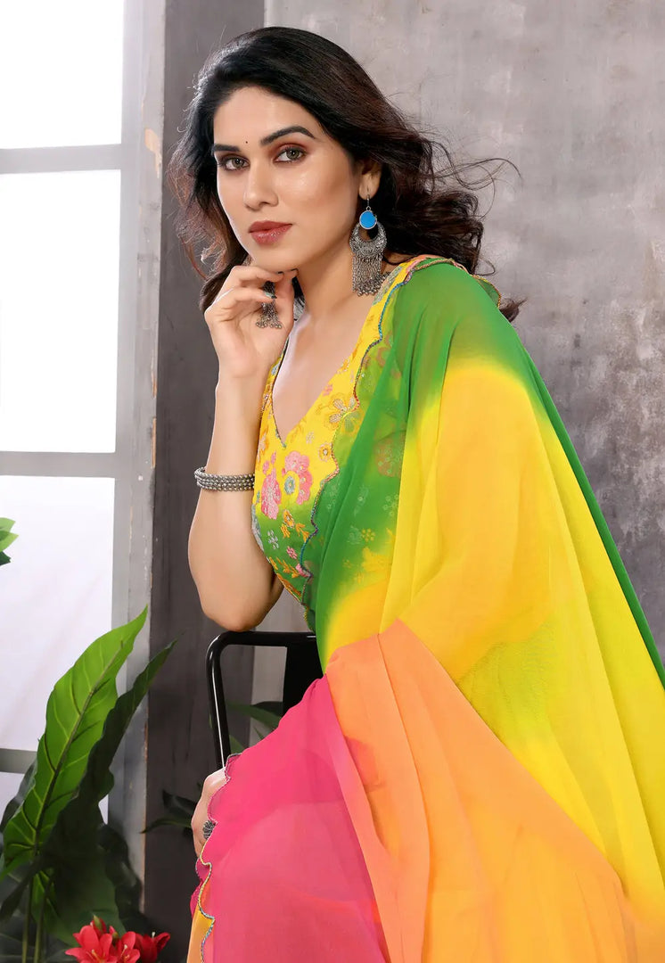Multicolor Georgette Saree With Blouse