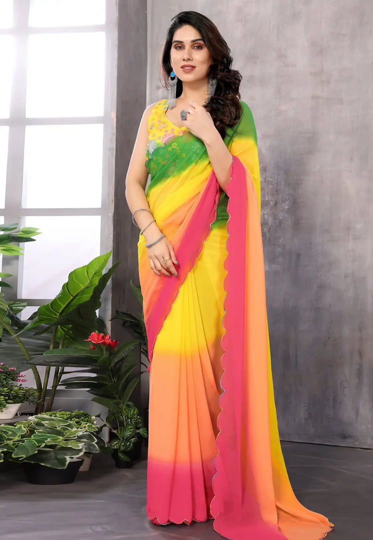 Multicolor Georgette Saree With Blouse