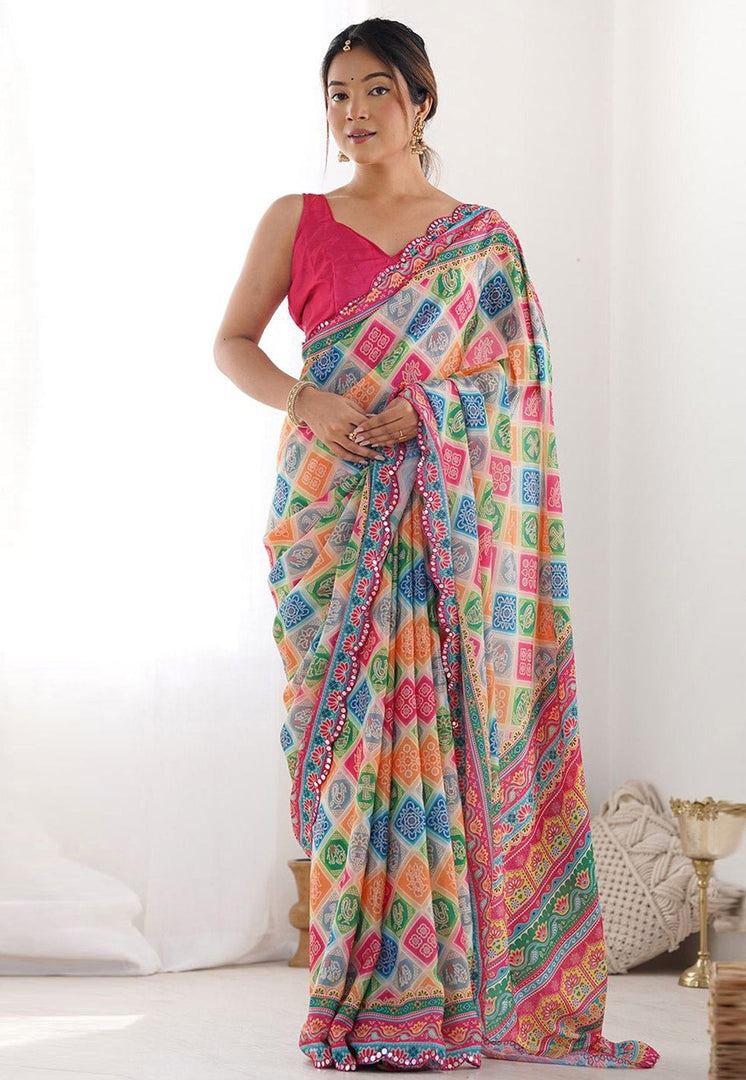 Multicolor Georgette Saree With Blouse