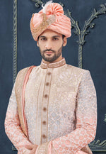 Load image into Gallery viewer, Multicolor Jacquard Achkan Style Sherwani
