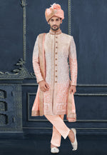 Load image into Gallery viewer, Multicolor Jacquard Achkan Style Sherwani
