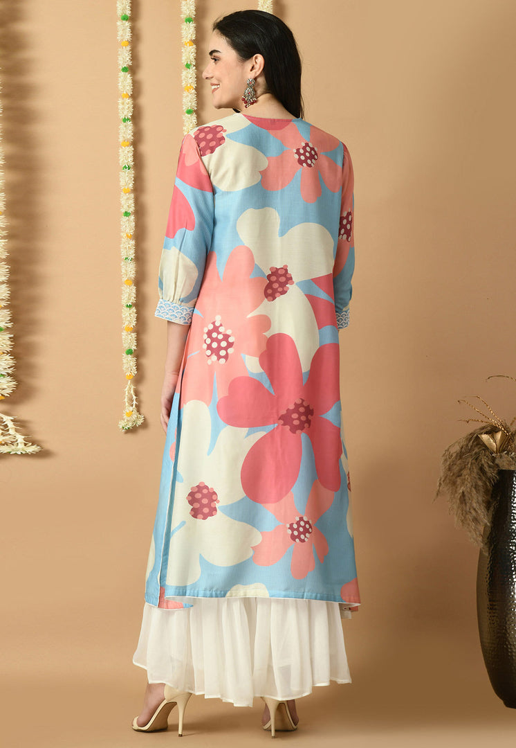 Multicolor Muslin Kurta Set With Sharara