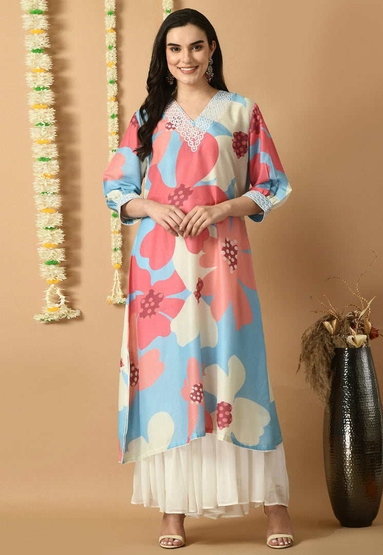 Multicolor Muslin Kurta Set With Sharara