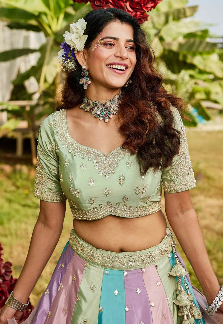 Multicolor Organza A Line Lehenga Choli