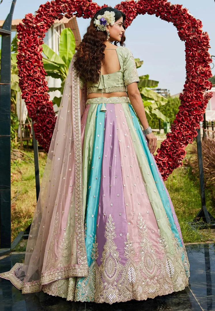 Multicolor Organza A Line Lehenga Choli