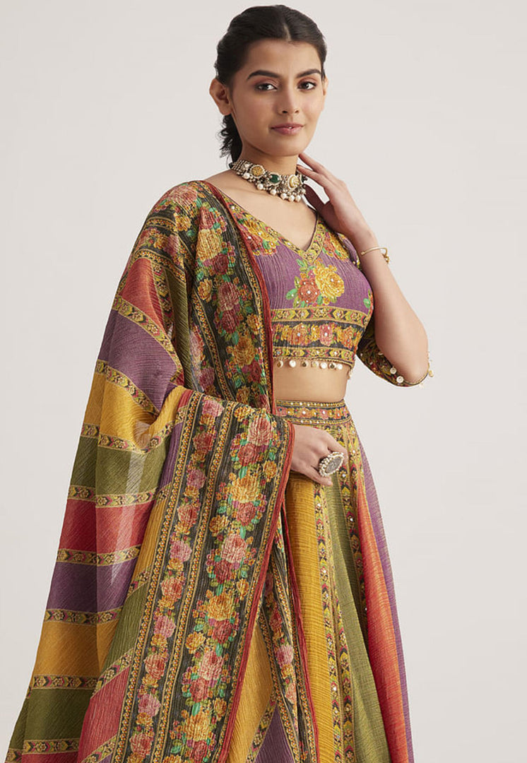 Multicolor Organza Readymade Circular Lehenga Choli