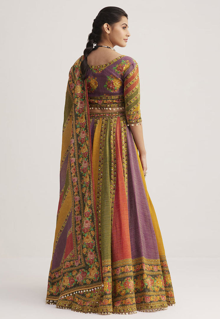 Multicolor Organza Readymade Circular Lehenga Choli