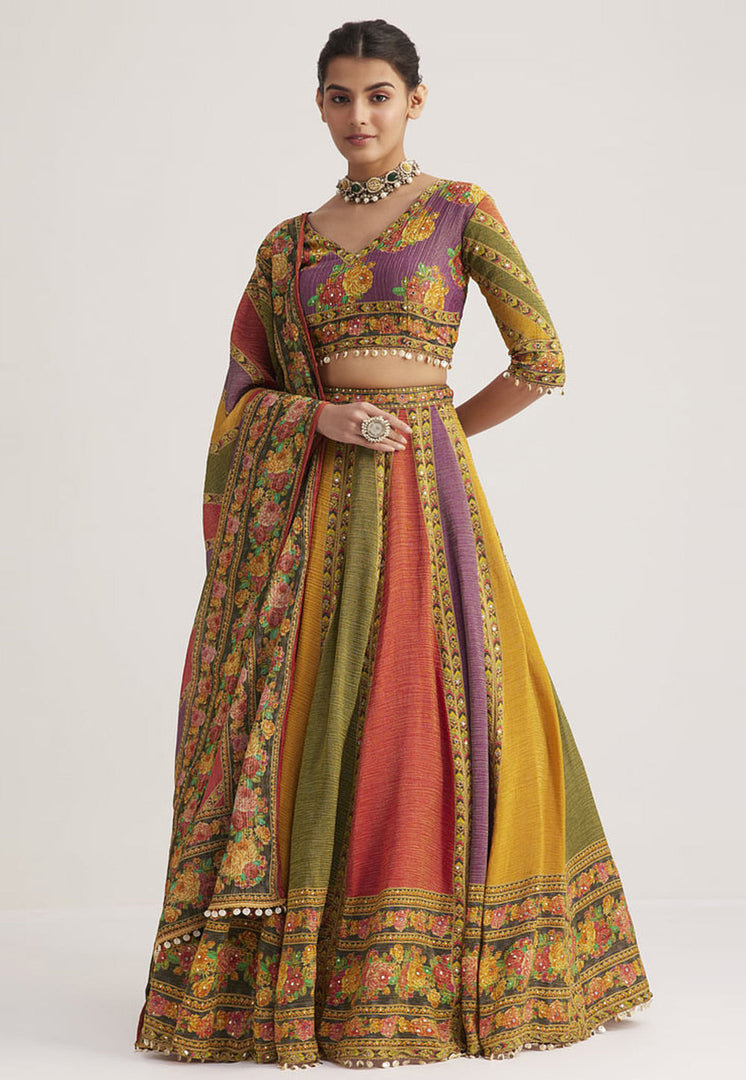 Multicolor Organza Readymade Circular Lehenga Choli