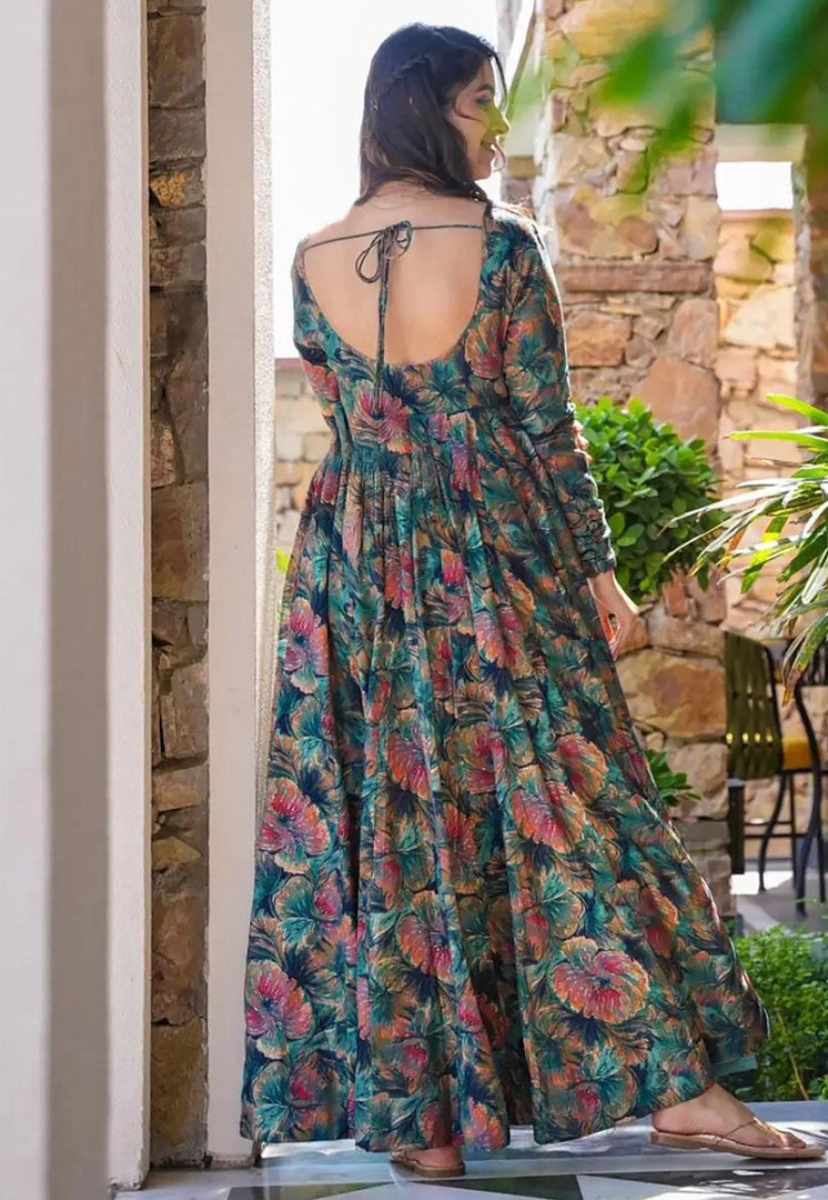 Multicolor Rayon Printed Gown