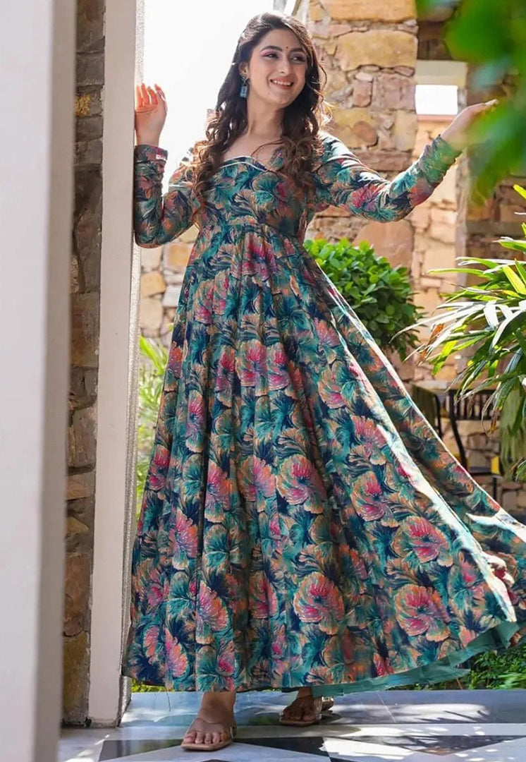 Multicolor Rayon Printed Gown