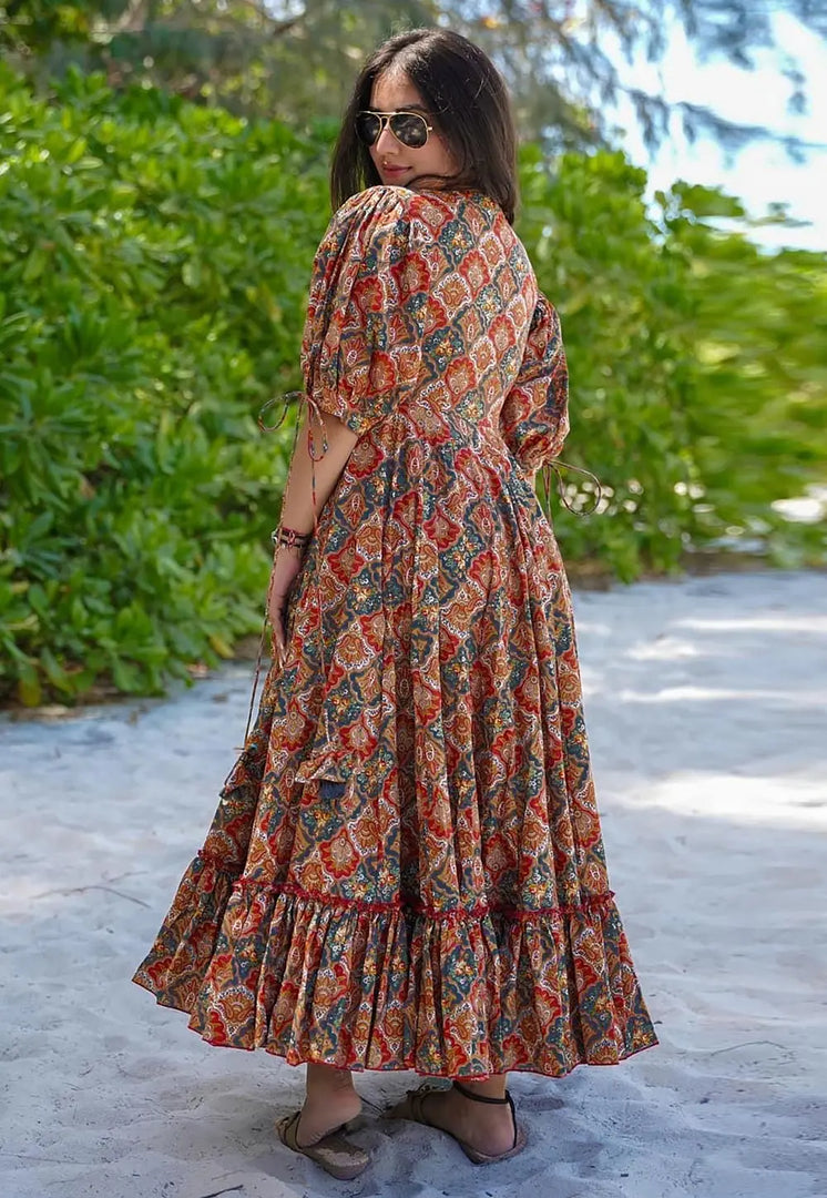 Multicolor Rayon Printed Gown