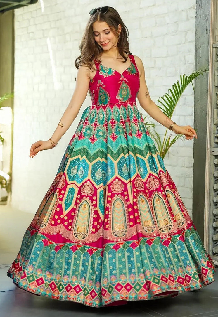 Multicolor Silk Readymade Anarkali Suit