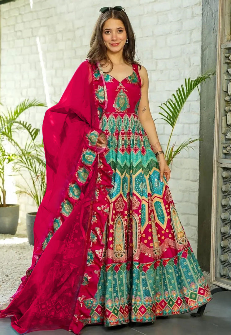 Multicolor Silk Readymade Anarkali Suit