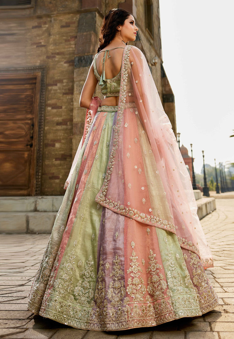 Multicolor Tissue Circular Lehenga Choli