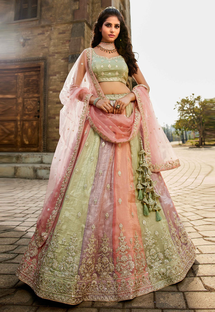 Multicolor Tissue Circular Lehenga Choli