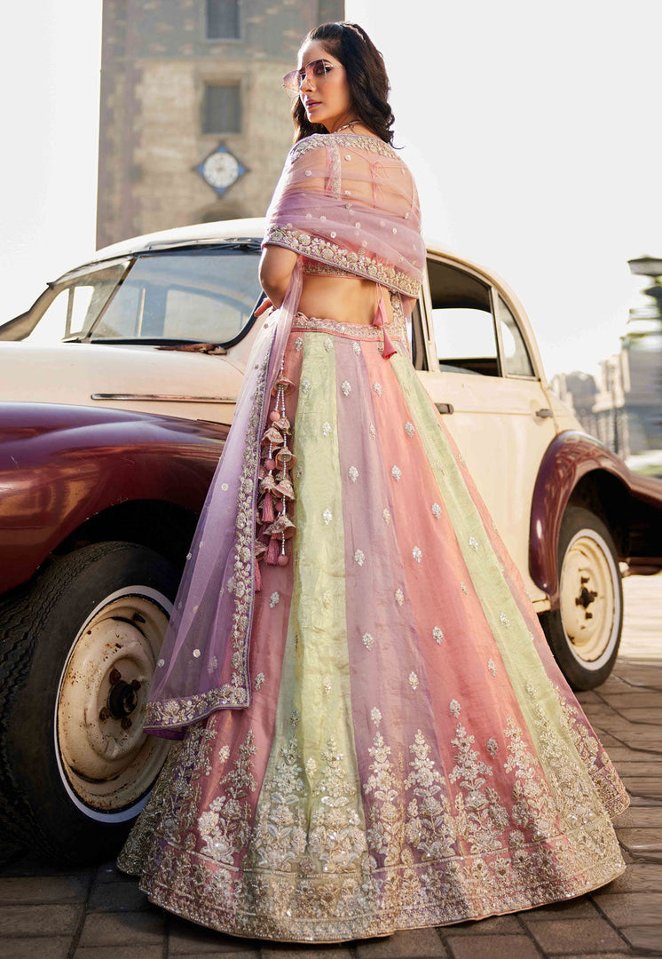 Multicolor Tissue Wedding Lehenga Choli