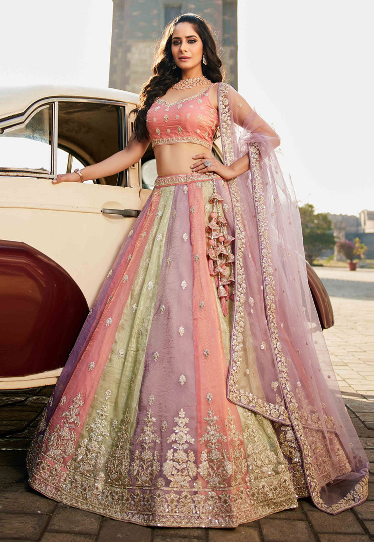 Multicolor Tissue Wedding Lehenga Choli