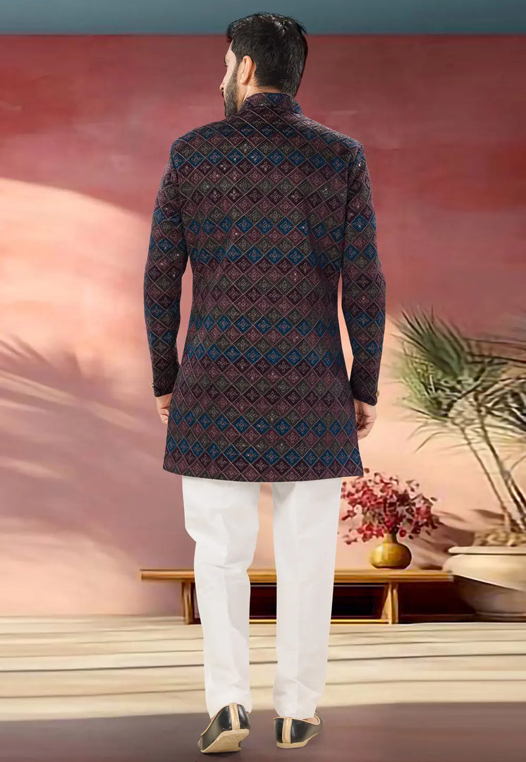 Multicolor Velvet Indo Western Sherwani