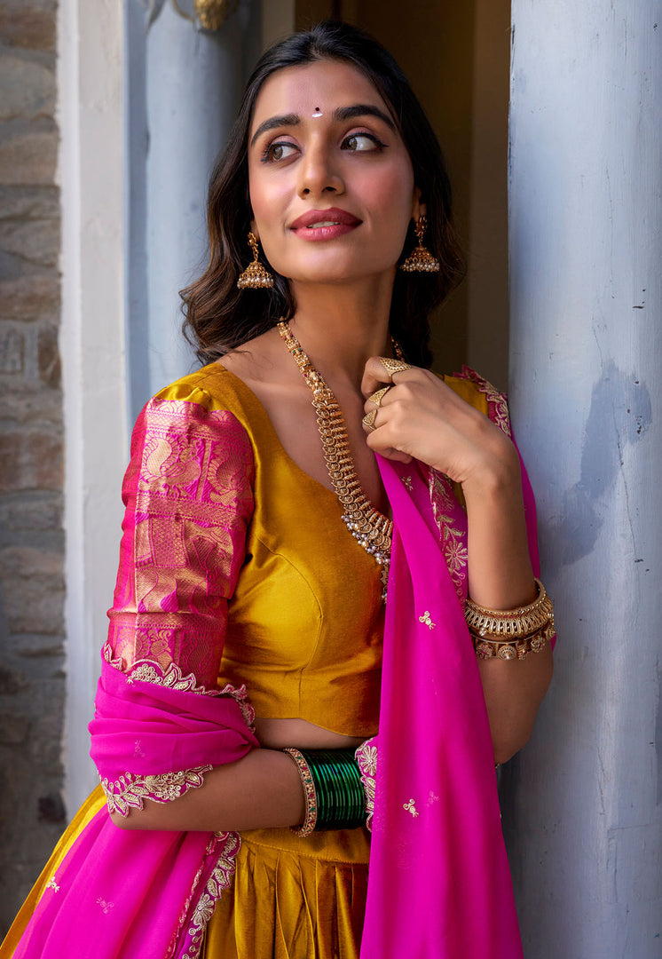 Mustard Art Silk Circular Lehenga Choli