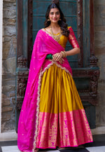 Load image into Gallery viewer, Mustard Art Silk Circular Lehenga Choli
