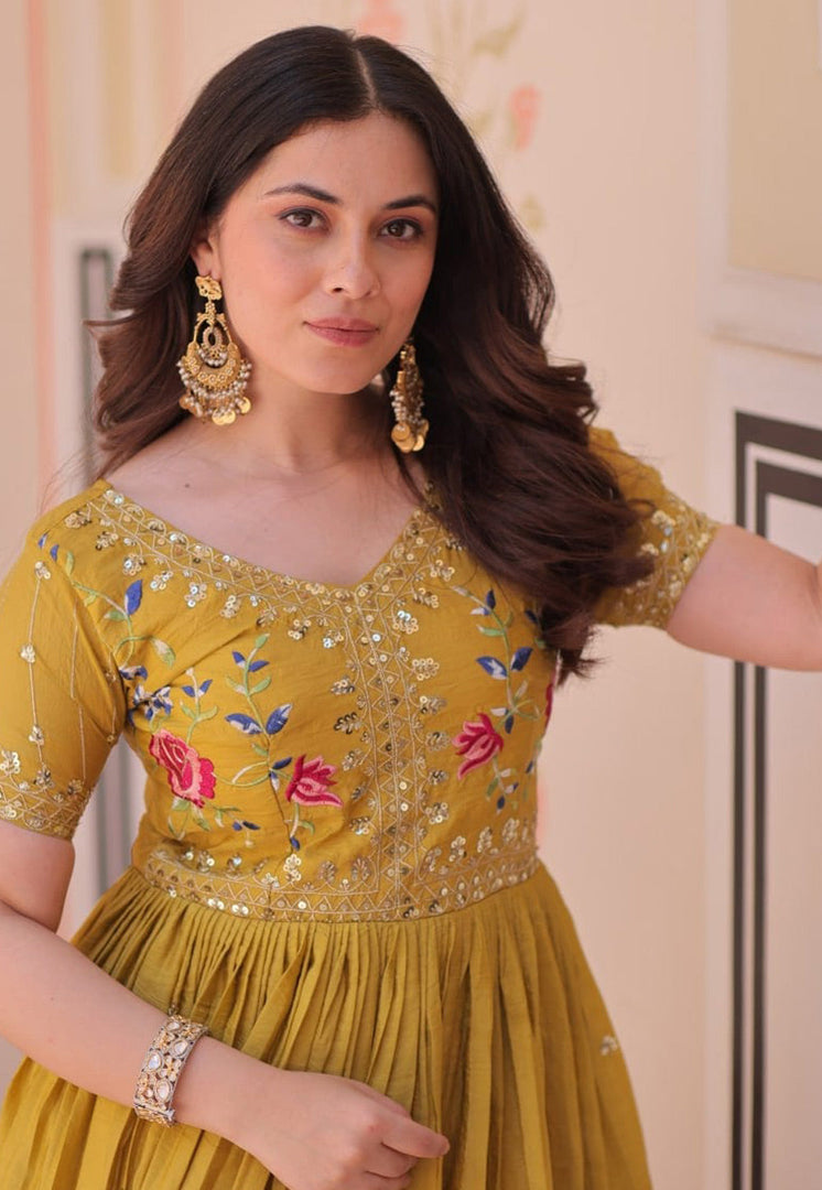 Mustard Art Silk Gown