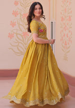 Load image into Gallery viewer, Mustard Art Silk Gown

