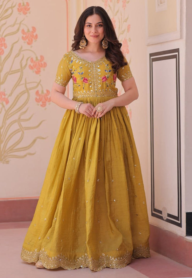 Mustard Art Silk Gown