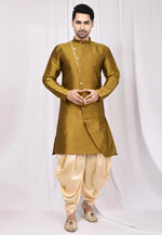 Load image into Gallery viewer, Mustard Art Silk Indo Western Suit
