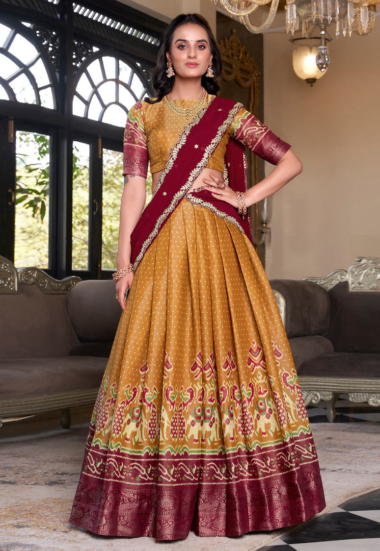 Mustard Art Silk Lehenga Choli