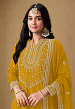 Load image into Gallery viewer, Mustard Art Silk Sharara Suit
