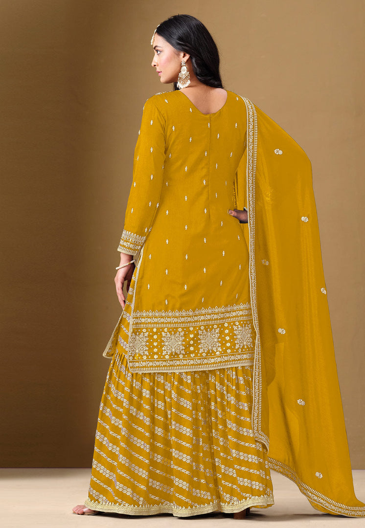 Mustard Art Silk Sharara Suit