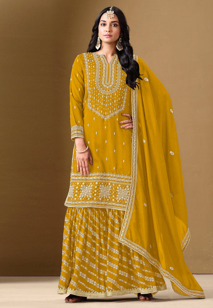 Mustard Art Silk Sharara Suit