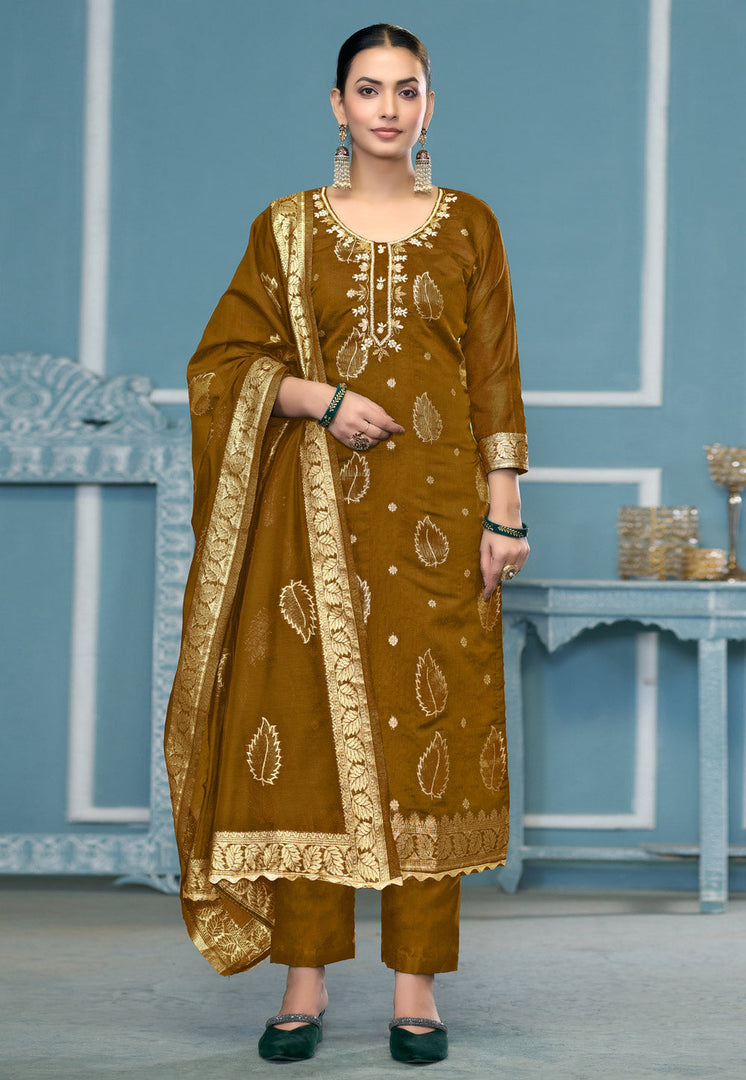 Mustard Banarasi Pant Style Suit