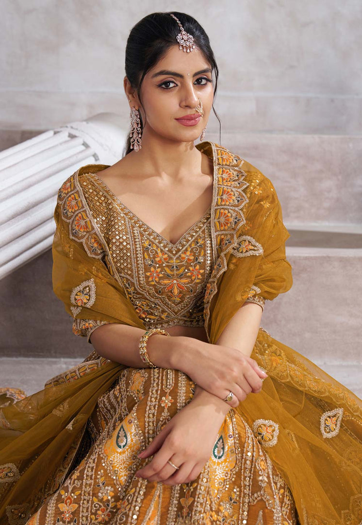 Mustard Banarasi Silk Lehenga Choli