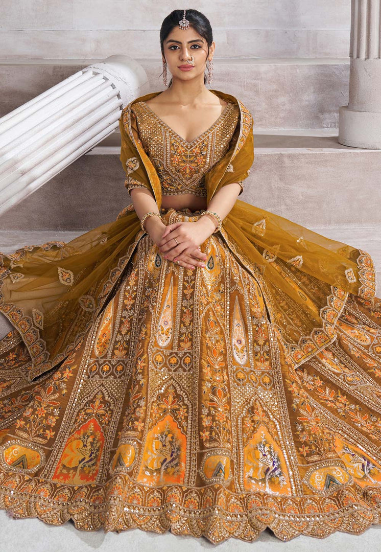 Mustard Banarasi Silk Lehenga Choli