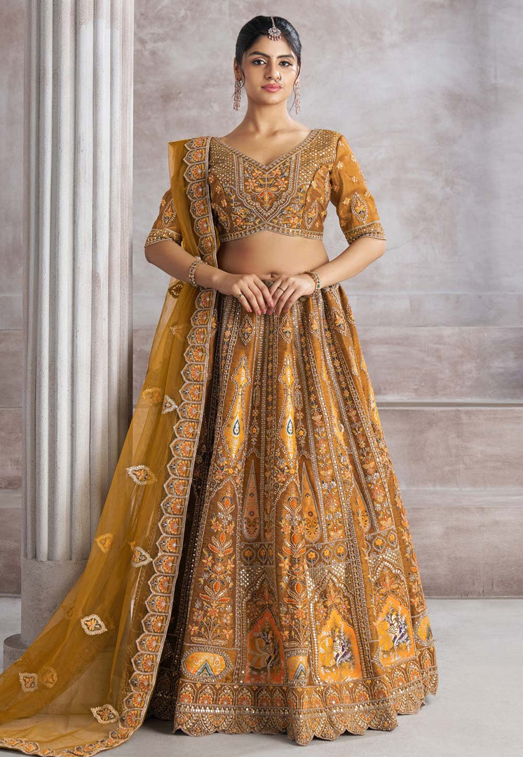 Mustard Banarasi Silk Lehenga Choli
